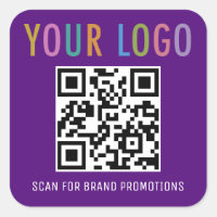 Purple QR Code Sticker Custom Business Logo Square