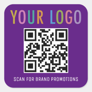 Purple QR Code Sticker Custom Business Logo Square