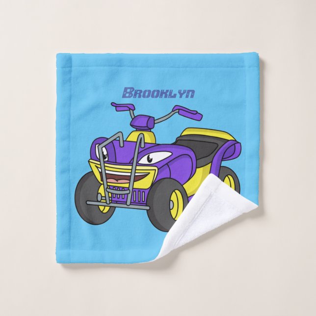 Purple Quad bike cartoon illustration Bath Towel Set (Wash Cloth)