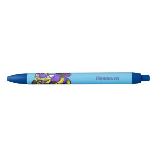 Purple Quad bike cartoon illustration Black Ink Pen