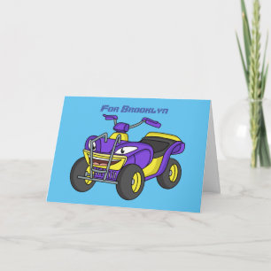 Purple Quad bike cartoon illustration Card