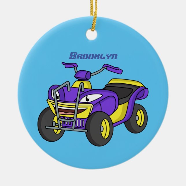 Purple Quad bike cartoon illustration Ceramic Ornament (Front)