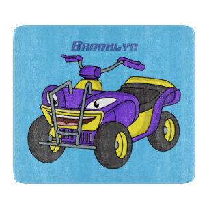 Purple Quad bike cartoon illustration Cutting Board