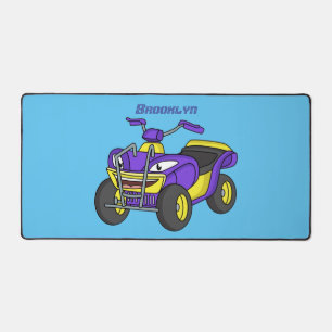Purple Quad bike cartoon illustration Desk Mat