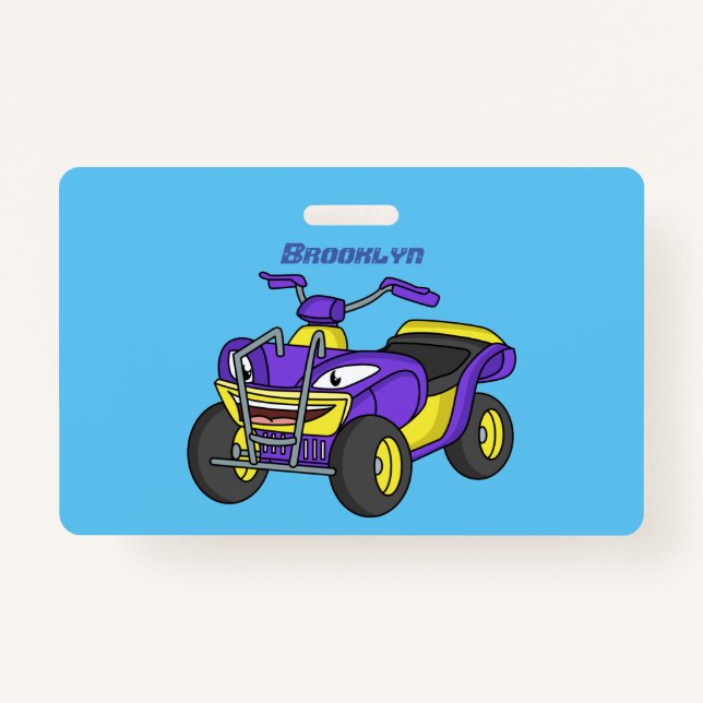 Purple Quad bike cartoon illustration ID Badge (Front)