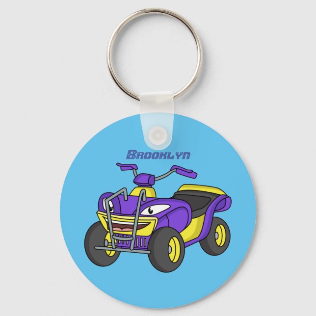 Purple Quad bike cartoon illustration Key Ring (Front)
