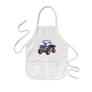 Purple Quad bike cartoon illustration Kids Apron
