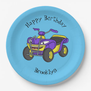 Purple Quad bike cartoon illustration  Paper Plate