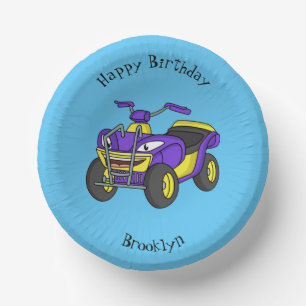 Purple Quad bike cartoon illustration Paper Plate
