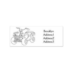 Purple Quad bike cartoon illustration Rubber Stamp