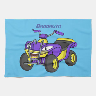 Purple Quad bike cartoon illustration Tea Towel
