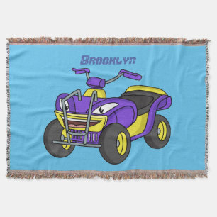 Purple Quad bike cartoon illustration Throw Blanket
