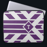 Purple Quadrangle Stripes on Grey, Monogram Sleeve<br><div class="desc">Protect your computer with a stylish laptop sleeve featuring an eye-catching purple and grey geometric pattern. Purple parallelograms and stripes point to a purple diamond in the right third of the image. The diamond contains a customisable monogram. The background is light grey. Digitally created image. Copyright © 2016 Claire E....</div>
