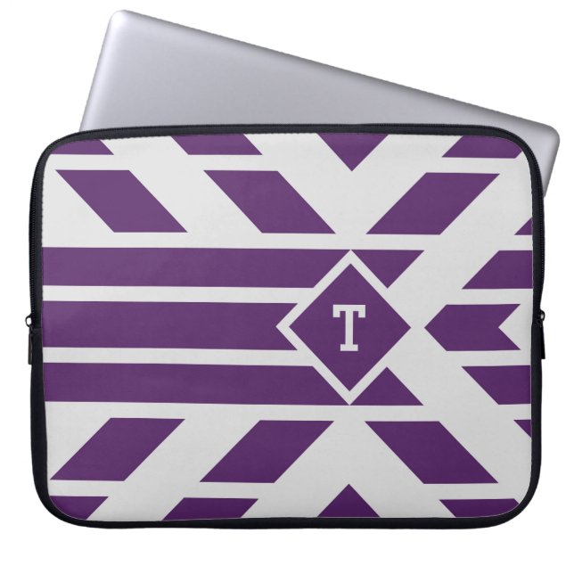 Purple Quadrangle Stripes on Grey, Monogram Sleeve (Front)