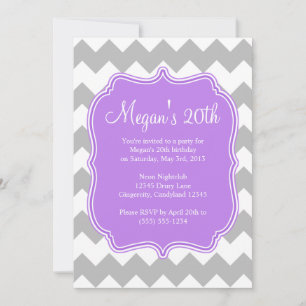 Purple Quatrefoil Chevron Birthday Invitation