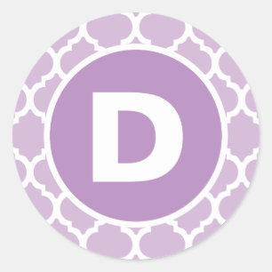 Purple Quatrefoil Monogram Classic Round Sticker
