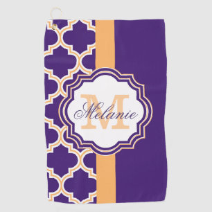 Purple Quatrefoil Monogram Golf Towel