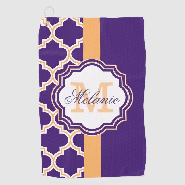 Purple Quatrefoil Monogram Golf Towel (Front)