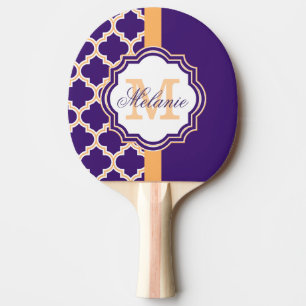 Purple Quatrefoil Monogram Ping Pong Paddle