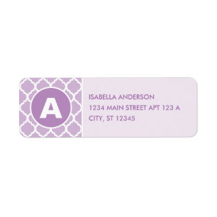 Purple Quatrefoil Monogram Return Address Label