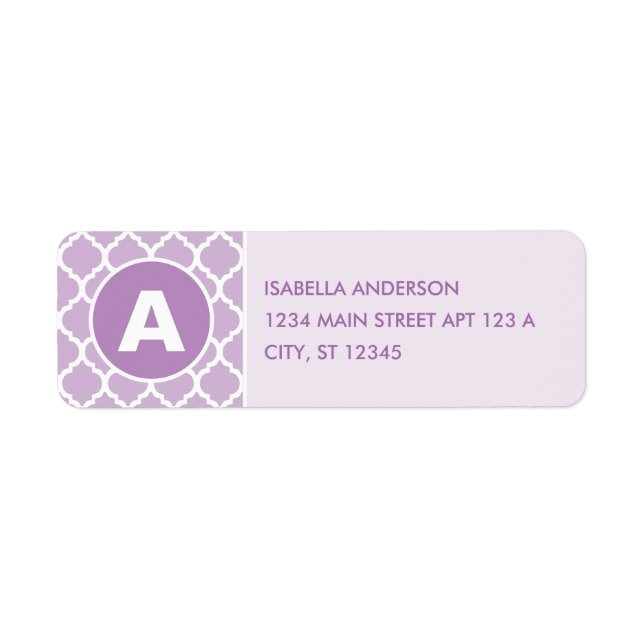 Purple Quatrefoil Monogram Return Address Label (Front)