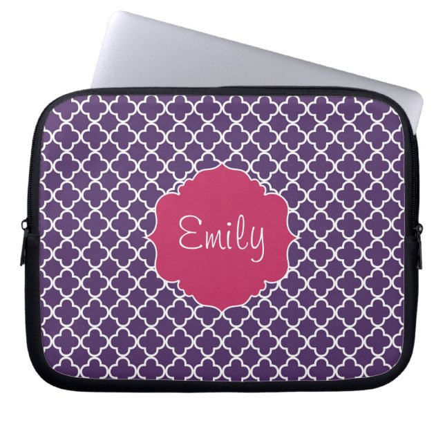 Purple Quatrefoil Pattern Laptop Sleeve (Front)