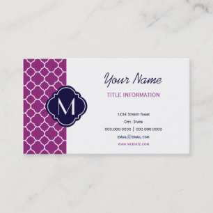 Purple Quatrefoil Pattern with Monogram Business Card