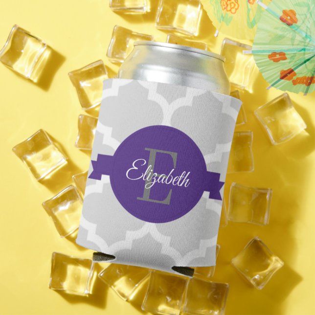 Purple Quatrefoil Personalised Can Cooler (In Situ Summer)