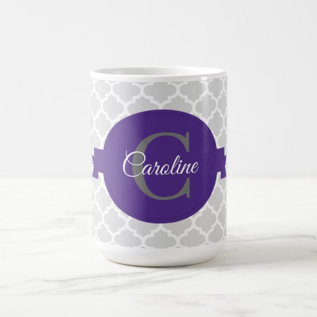 Purple Quatrefoil Personalised Coffee Mug (Center)