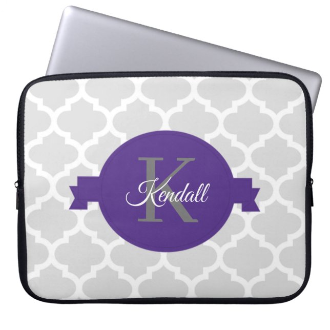 Purple Quatrefoil Personalised Laptop Sleeve (Front)