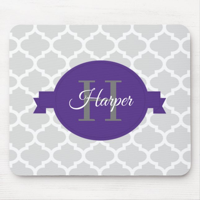 Purple Quatrefoil Personalised Mouse Pad (Front)