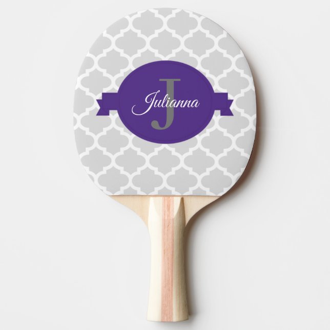 Purple Quatrefoil Personalised Ping Pong Paddle (Front)