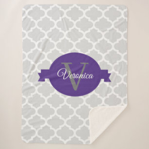 Purple Quatrefoil Personalised Sherpa Blanket