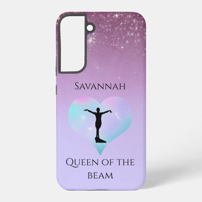 Purple Queen Of The Beam Gymnastics Personalised Samsung Galaxy S22+ Case (Back)