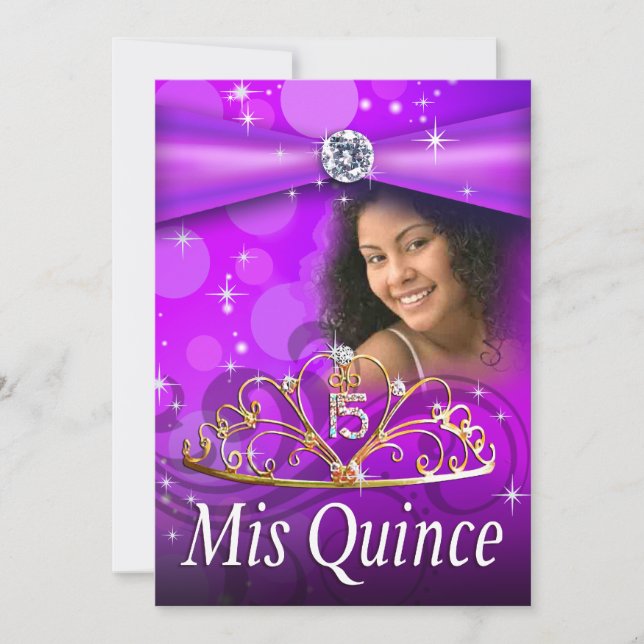 Purple Quinceanera 15 Princess Tiara  Photo Invitation (Front)