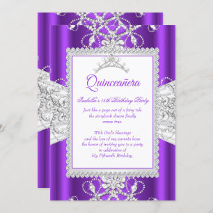 Purple Quinceanera 15th Birthday Party Tiara Invitation