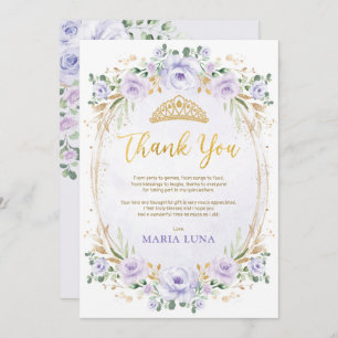 Purple Quinceañera 15th Birthday Thank You Card