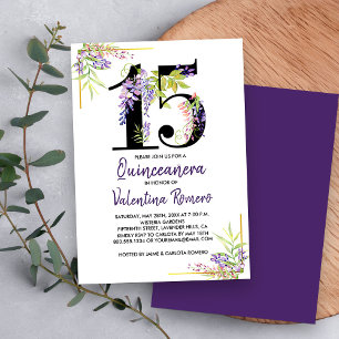 Purple Quinceanera Floral Number 15 Birthday Invitation