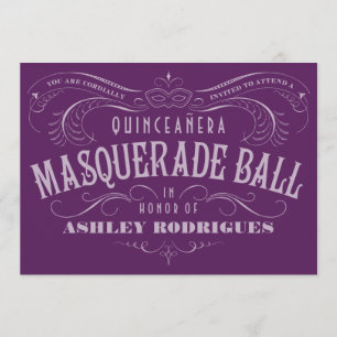 Purple Quinceanera Masquerade Invitations
