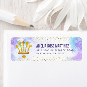 Purple Quinceañera Watercolor Gold Glitter Address Return Address Label