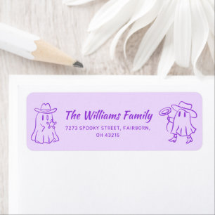 Purple Quirky Hand Drawn Cowboy Ghost Halloween Return Address Label