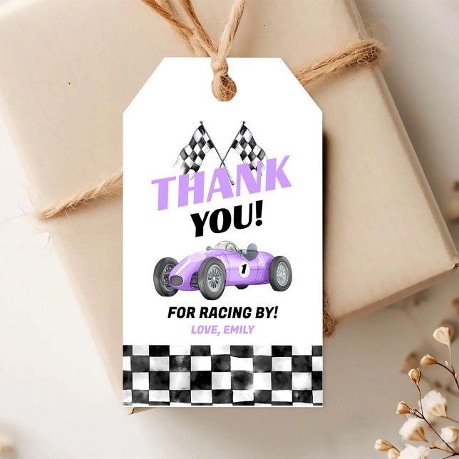 Purple Race Car Birthday Gift Tag (Creator Uploaded)