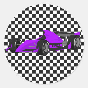 Purple Race Car Birthday Sticker