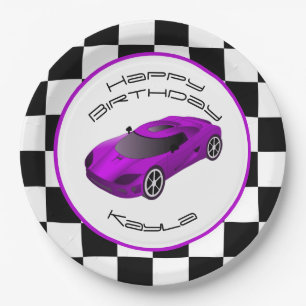 Purple Race Car Custom Birthday Party Paper Plate