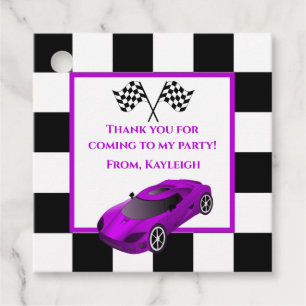 Purple Race Car Kids Birthday Party Favour Tags