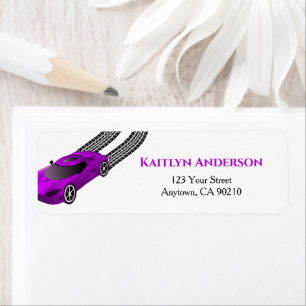 Purple Race Car   Kids Custom Return Address Label