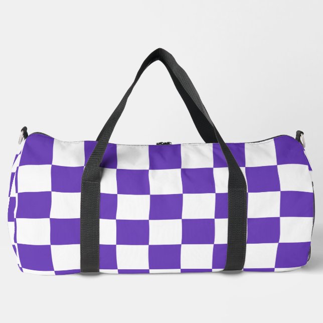 Purple Racing Chequered Flag Display Customisable Duffle Bag (Front)