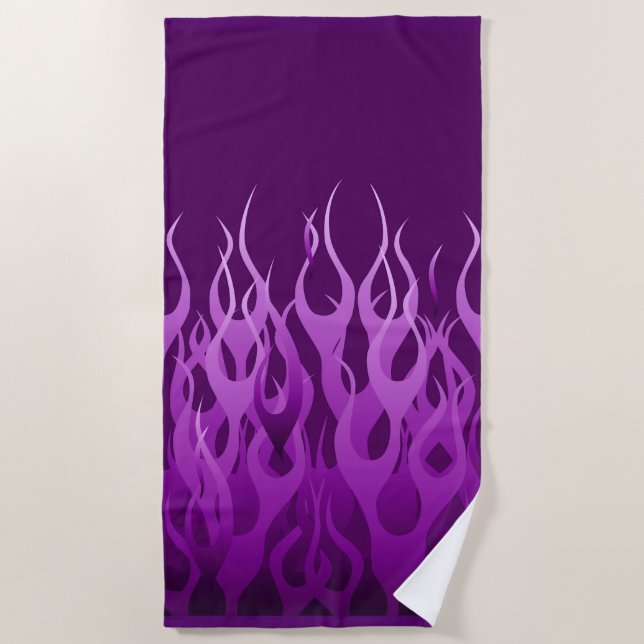 Purple Racing Flames Decor on a Beach Towel (Front)