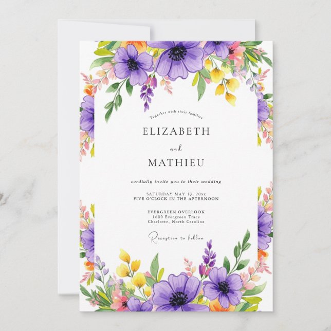 Purple Radiant Meadow Wedding Invitation (Front)