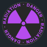 Purple Radiation Warning Sticker<br><div class="desc">Danger - Radiation - bold purple lettering and radiation symbol with a black background.</div>